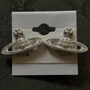 NWT Silver Orb Cross Stud Rhinestone Earrings Bling Shiny Space